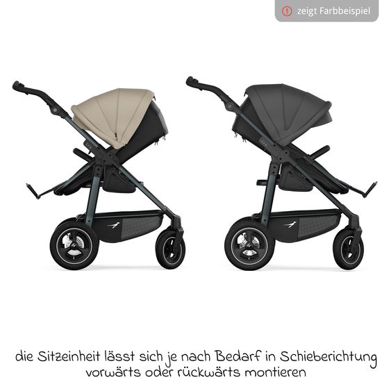 TFK Passeggino combinato Mono 4 Pneumatici con Nuovo Freno, Unità Combinata (Navicella+Seggiolino), Posizione Distesa & Pacchetto Accessori XXL - Grigio