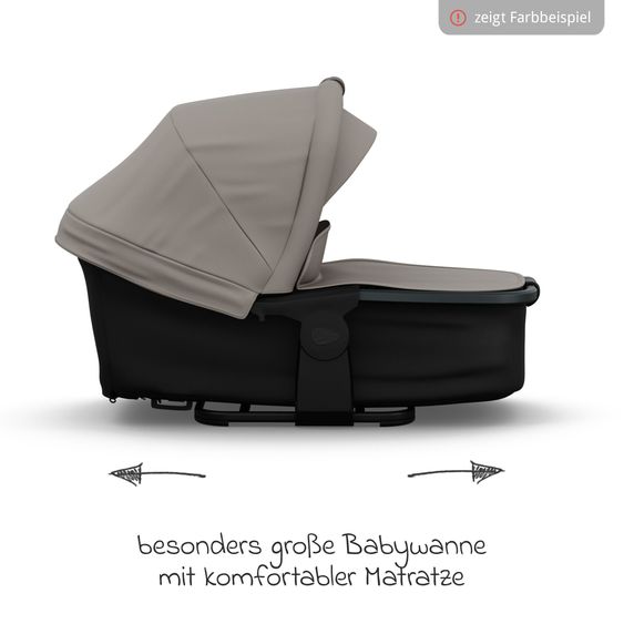 TFK Passeggino combinato Mono 4 Pneumatici con Nuovo Freno, Unità Combinata (Navicella+Seggiolino), Posizione Distesa & Pacchetto Accessori XXL - Grigio