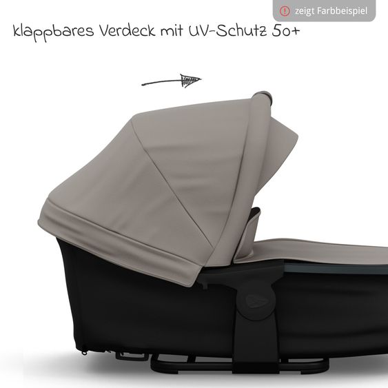 TFK Passeggino combinato Mono 4 Pneumatici con Nuovo Freno, Unità Combinata (Navicella+Seggiolino), Posizione Distesa & Pacchetto Accessori XXL - Grigio