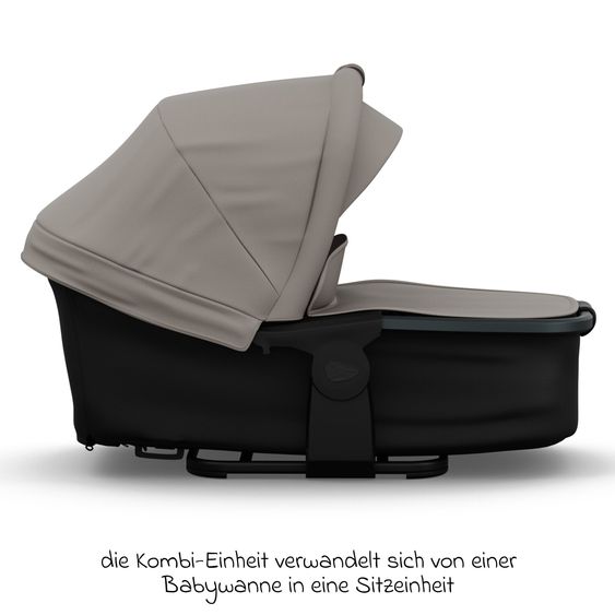 TFK Kombi-Kinderwagen Mono 4 Luftreifen mit neuer Bremse, Kombi-Einheit (Babywanne+Sitz), Liegeposition & XXL Zubehörpaket - Sand