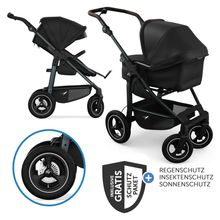 Kombi-Kinderwagen Mono 4 Luftreifen mit neuer Bremse, Kombi-Einheit (Babywanne+Sitz), Liegeposition & XXL Zubehörpaket - Schwarz