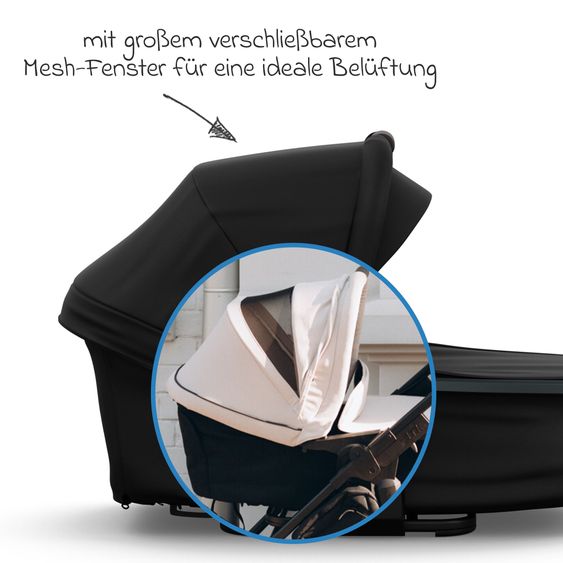 TFK Kombi-Kinderwagen Mono 4 Luftreifen mit neuer Bremse, Kombi-Einheit (Babywanne+Sitz), Liegeposition & XXL Zubehörpaket - Schwarz