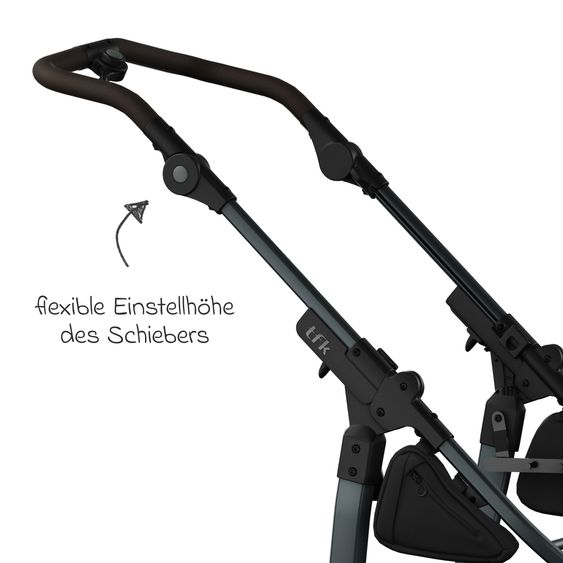 TFK Kombi-Kinderwagen Mono 4 Luftreifen mit neuer Bremse, Kombi-Einheit (Babywanne+Sitz), Liegeposition & XXL Zubehörpaket - Schwarz