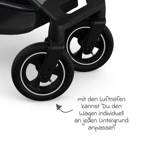 TFK Kombi-Kinderwagen Mono 4 Luftreifen mit neuer Bremse, Kombi-Einheit (Babywanne+Sitz), Liegeposition & XXL Zubehörpaket - Schwarz