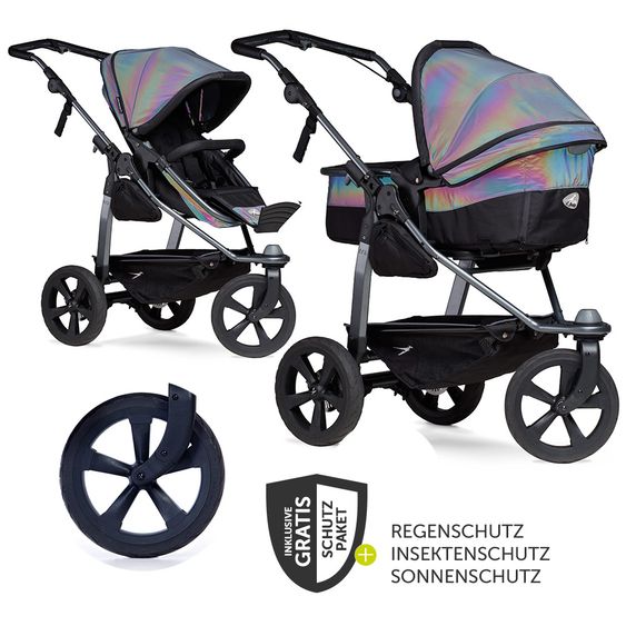 TFK Kombi-Kinderwagen Mono mit Luftkammerreifen - inkl. Kombi-Einheit (Babywanne + Sitz) und XXL-Zamboo Zubehörpaket - Glow