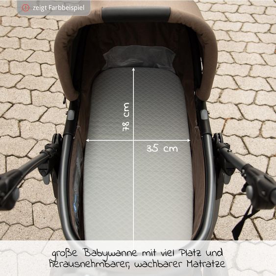 TFK Kombi-Kinderwagen Mono mit Luftkammerreifen - inkl. Kombi-Einheit (Babywanne + Sitz) und XXL-Zamboo Zubehörpaket - Glow