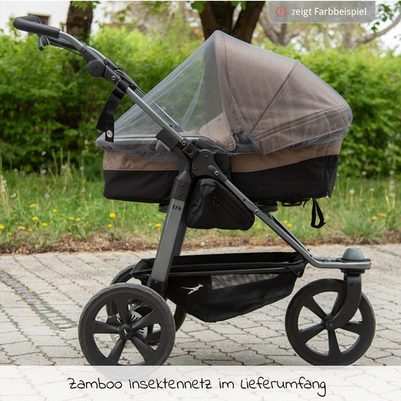 TFK Kombi-Kinderwagen Mono mit Luftkammerreifen - inkl. Kombi-Einheit (Babywanne + Sitz) und XXL-Zamboo Zubehörpaket - Glow