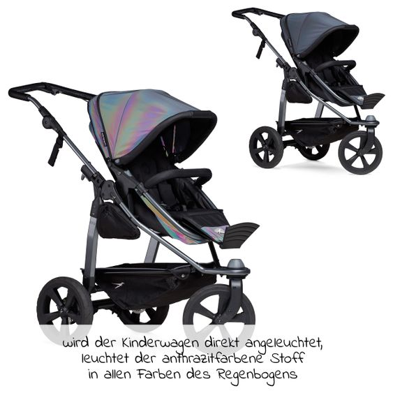 TFK Kombi-Kinderwagen Mono mit Luftkammerreifen - inkl. Kombi-Einheit (Babywanne + Sitz) und XXL-Zamboo Zubehörpaket - Glow