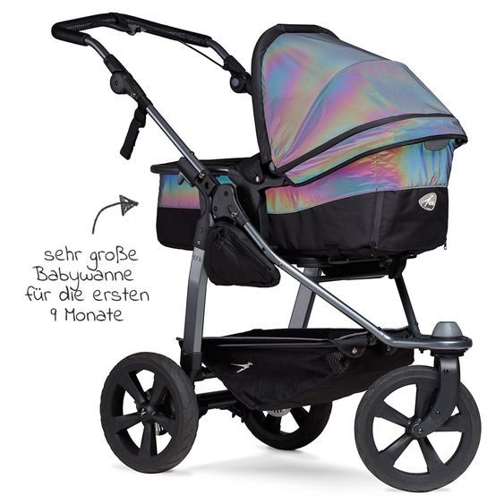 TFK Kombi-Kinderwagen Mono mit Luftkammerreifen - inkl. Kombi-Einheit (Babywanne + Sitz) und XXL-Zamboo Zubehörpaket - Glow