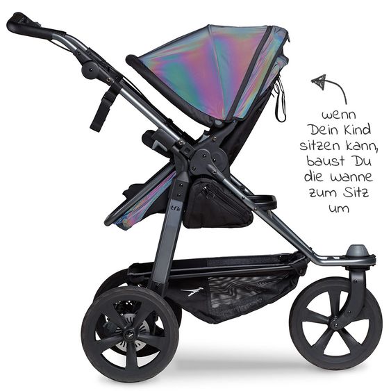 TFK Kombi-Kinderwagen Mono mit Luftkammerreifen - inkl. Kombi-Einheit (Babywanne + Sitz) und XXL-Zamboo Zubehörpaket - Glow