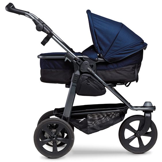 TFK Kombi-Kinderwagen Mono mit Luftkammerreifen - inkl. Kombi-Einheit (Babywanne+Sitz) und XXL-Zamboo Zubehörpaket - Marine