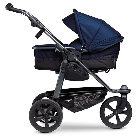 TFK Kombi-Kinderwagen Mono mit Luftkammerreifen - inkl. Kombi-Einheit (Babywanne+Sitz) und XXL-Zamboo Zubehörpaket - Marine