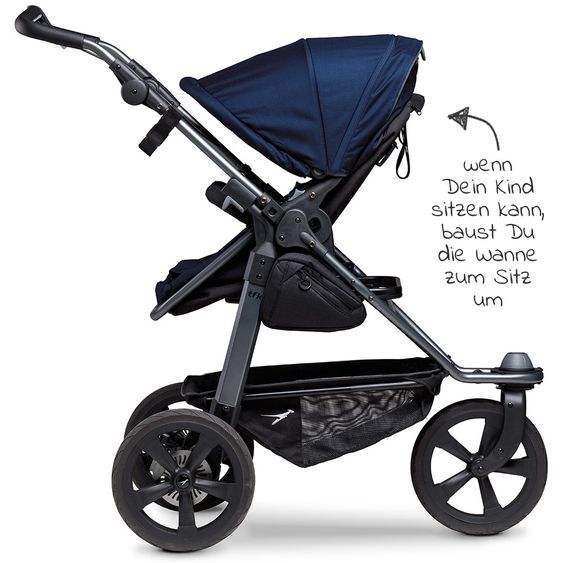TFK Kombi-Kinderwagen Mono mit Luftkammerreifen - inkl. Kombi-Einheit (Babywanne+Sitz) und XXL-Zamboo Zubehörpaket - Marine