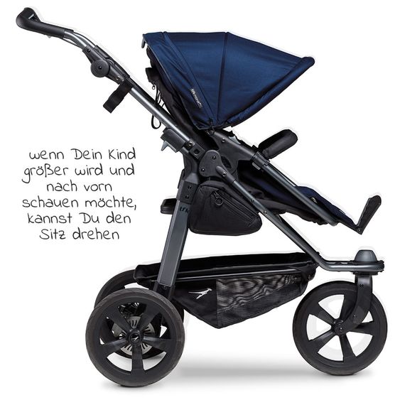 TFK Kombi-Kinderwagen Mono mit Luftkammerreifen - inkl. Kombi-Einheit (Babywanne+Sitz) und XXL-Zamboo Zubehörpaket - Marine