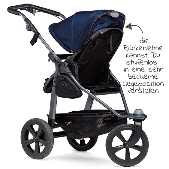 TFK Kombi-Kinderwagen Mono mit Luftkammerreifen - inkl. Kombi-Einheit (Babywanne+Sitz) und XXL-Zamboo Zubehörpaket - Marine