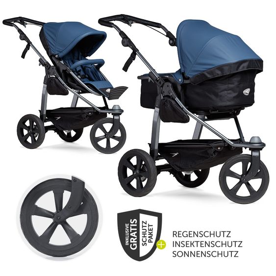 TFK Kombi-Kinderwagen Mono mit Luftkammerreifen - inkl. Kombi-Einheit (Babywanne+Sitz) + XXL-Zamboo Zubehör - Antiseptisch