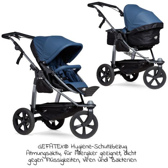 TFK Kombi-Kinderwagen Mono mit Luftkammerreifen - inkl. Kombi-Einheit (Babywanne+Sitz) + XXL-Zamboo Zubehör - Antiseptisch