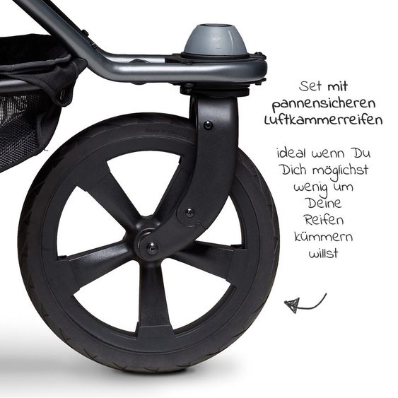 TFK Kombi-Kinderwagen Mono mit Luftkammerreifen - inkl. Kombi-Einheit (Babywanne+Sitz) + XXL-Zamboo Zubehörpaket - Anthrazit