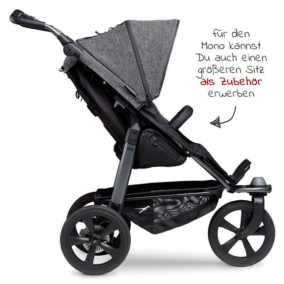 TFK Kombi-Kinderwagen Mono mit Luftkammerreifen - inkl. Kombi-Einheit (Babywanne+Sitz) + XXL-Zamboo Zubehörpaket - Anthrazit