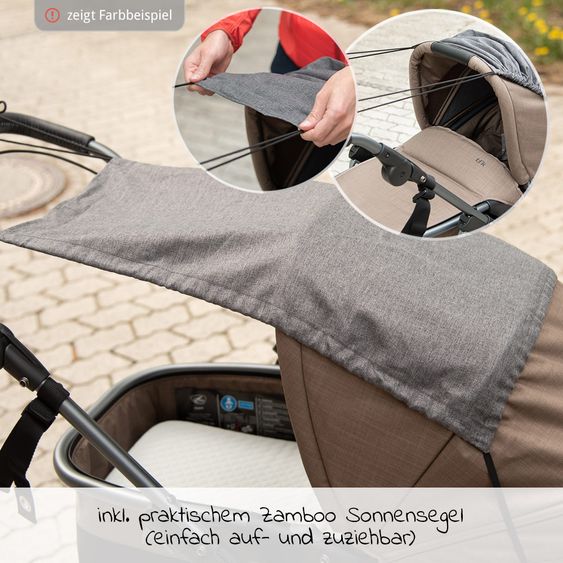 TFK Kombi-Kinderwagen Mono mit Luftkammerreifen - inkl. Kombi-Einheit (Babywanne+Sitz) + XXL-Zamboo Zubehörpaket - Anthrazit