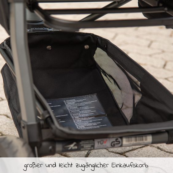 TFK Kombi-Kinderwagen Mono mit Luftkammerreifen - inkl. Kombi-Einheit (Babywanne+Sitz) + XXL-Zamboo Zubehörpaket - Anthrazit