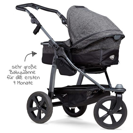 TFK Kombi-Kinderwagen Mono mit Luftkammerreifen - inkl. Kombi-Einheit (Babywanne+Sitz) + XXL-Zamboo Zubehörpaket - Anthrazit