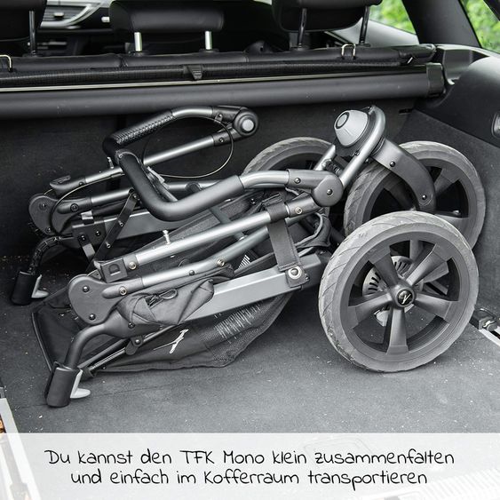 TFK Kombi-Kinderwagen Mono mit Luftkammerreifen - inkl. Kombi-Einheit (Babywanne+Sitz) + XXL-Zamboo Zubehörpaket - Anthrazit