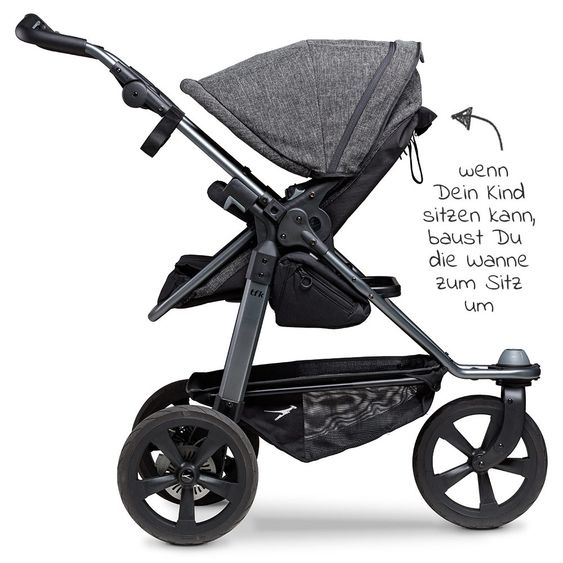 TFK Kombi-Kinderwagen Mono mit Luftkammerreifen - inkl. Kombi-Einheit (Babywanne+Sitz) + XXL-Zamboo Zubehörpaket - Anthrazit