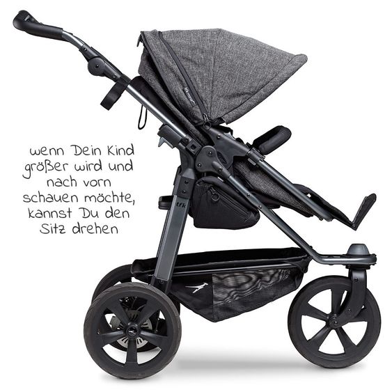 TFK Kombi-Kinderwagen Mono mit Luftkammerreifen - inkl. Kombi-Einheit (Babywanne+Sitz) + XXL-Zamboo Zubehörpaket - Anthrazit