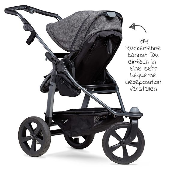 TFK Kombi-Kinderwagen Mono mit Luftkammerreifen - inkl. Kombi-Einheit (Babywanne+Sitz) + XXL-Zamboo Zubehörpaket - Anthrazit