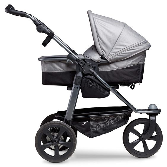 TFK Kombi-Kinderwagen Mono mit Luftkammerreifen - inkl. Kombi-Einheit (Babywanne + Sitz) + XXL-Zamboo Zubehörpaket - Grau