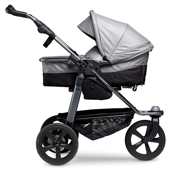 TFK Kombi-Kinderwagen Mono mit Luftkammerreifen - inkl. Kombi-Einheit (Babywanne + Sitz) + XXL-Zamboo Zubehörpaket - Grau