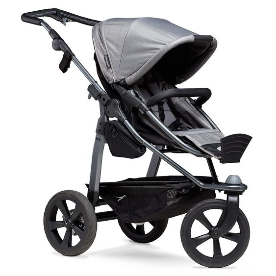 TFK Kombi-Kinderwagen Mono mit Luftkammerreifen - inkl. Kombi-Einheit (Babywanne + Sitz) + XXL-Zamboo Zubehörpaket - Grau