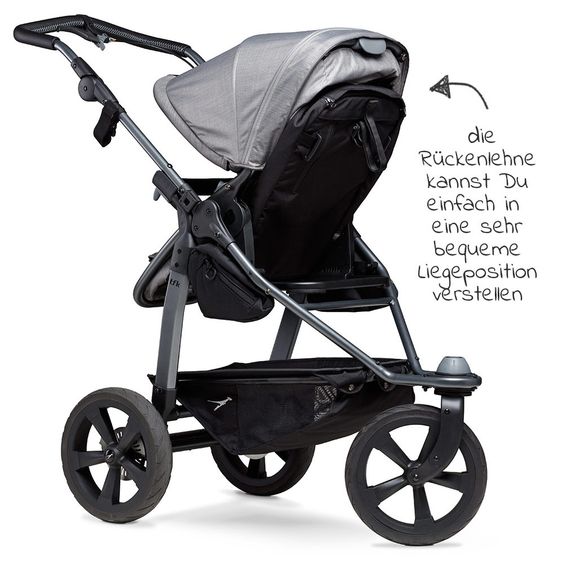 TFK Kombi-Kinderwagen Mono mit Luftkammerreifen - inkl. Kombi-Einheit (Babywanne + Sitz) + XXL-Zamboo Zubehörpaket - Grau