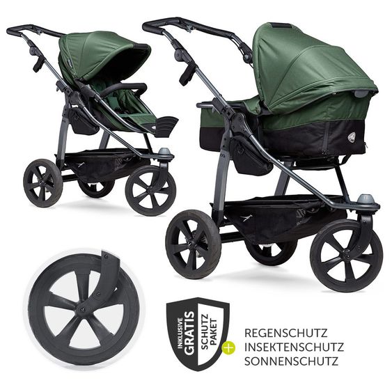 TFK Passeggino combinato Mono con pneumatici a camera d'aria - incl. unità combinata (navicella + seduta) + pacchetto accessori XXL Zamboo - Olive