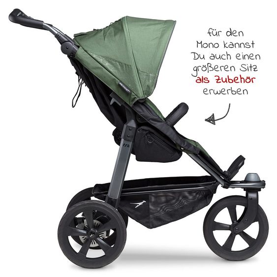 TFK Passeggino combinato Mono con pneumatici a camera d'aria - incl. unità combinata (navicella + seduta) + pacchetto accessori XXL Zamboo - Olive