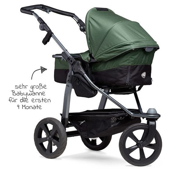 TFK Passeggino combinato Mono con pneumatici a camera d'aria - incl. unità combinata (navicella + seduta) + pacchetto accessori XXL Zamboo - Olive