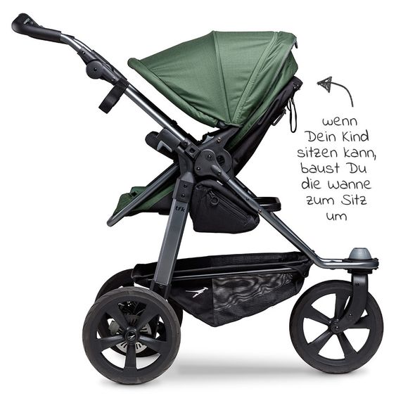 TFK Passeggino combinato Mono con pneumatici a camera d'aria - incl. unità combinata (navicella + seduta) + pacchetto accessori XXL Zamboo - Olive