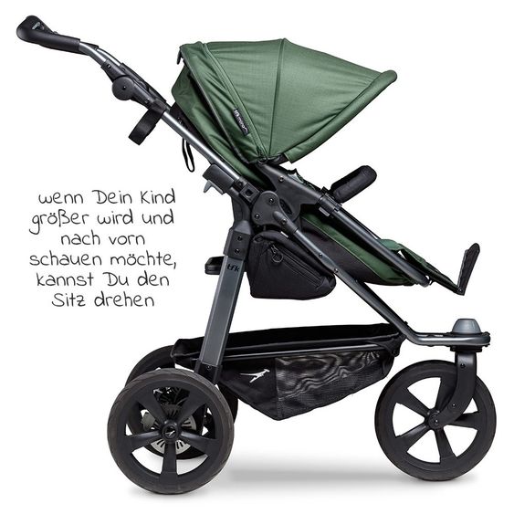 TFK Passeggino combinato Mono con pneumatici a camera d'aria - incl. unità combinata (navicella + seduta) + pacchetto accessori XXL Zamboo - Olive