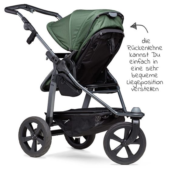 TFK Passeggino combinato Mono con pneumatici a camera d'aria - incl. unità combinata (navicella + seduta) + pacchetto accessori XXL Zamboo - Olive