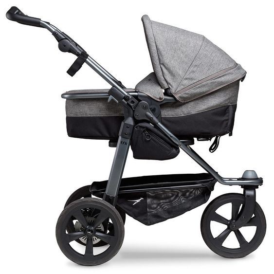 TFK Kombi-Kinderwagen Mono mit Luftkammerreifen - inkl. Kombi-Einheit (Babywanne+Sitz) + XXL-Zamboo Zubehörpaket - Prem. Grau
