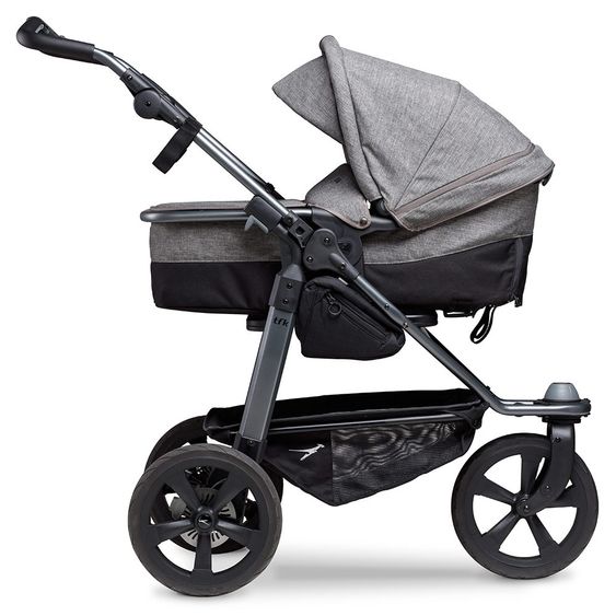 TFK Kombi-Kinderwagen Mono mit Luftkammerreifen - inkl. Kombi-Einheit (Babywanne+Sitz) + XXL-Zamboo Zubehörpaket - Prem. Grau