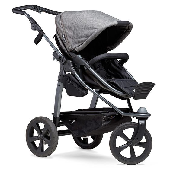 TFK Kombi-Kinderwagen Mono mit Luftkammerreifen - inkl. Kombi-Einheit (Babywanne+Sitz) + XXL-Zamboo Zubehörpaket - Prem. Grau