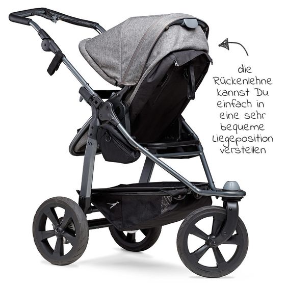 TFK Kombi-Kinderwagen Mono mit Luftkammerreifen - inkl. Kombi-Einheit (Babywanne+Sitz) + XXL-Zamboo Zubehörpaket - Prem. Grau