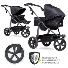 Combi stroller Mono with air chamber tires - incl. combi unit (baby bath + seat) + XXL Zamboo accessories package - Black