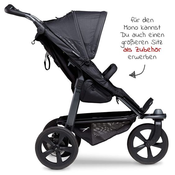 TFK Passeggino combinato Mono con pneumatici a camera d'aria - incl. unità combinata (navicella + seduta) + pacchetto accessori XXL Zamboo - nero