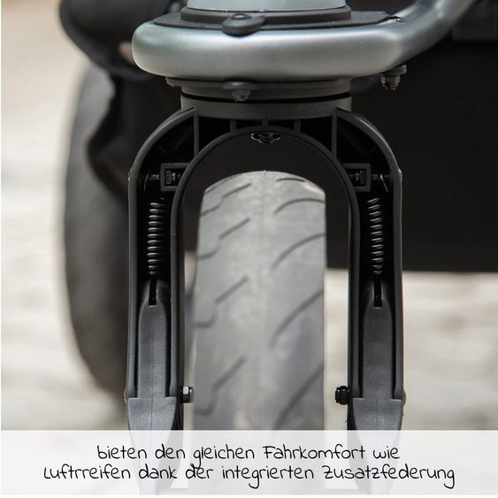 TFK Passeggino combinato Mono con pneumatici a camera d'aria - incl. unità combinata (navicella + seduta) + pacchetto accessori XXL Zamboo - nero