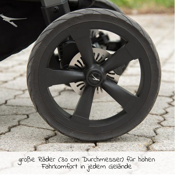 TFK Passeggino combinato Mono con pneumatici a camera d'aria - incl. unità combinata (navicella + seduta) + pacchetto accessori XXL Zamboo - nero