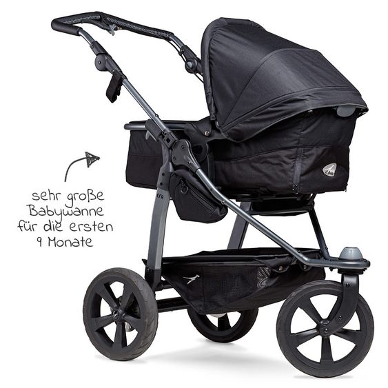 TFK Passeggino combinato Mono con pneumatici a camera d'aria - incl. unità combinata (navicella + seduta) + pacchetto accessori XXL Zamboo - nero