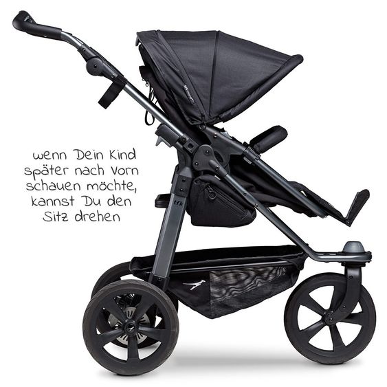TFK Passeggino combinato Mono con pneumatici a camera d'aria - incl. unità combinata (navicella + seduta) + pacchetto accessori XXL Zamboo - nero